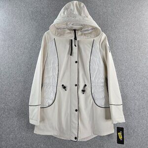 Guess Jacket Womens Medium Soft Shell Hooded Quilt Puffer Panels Water Resistant